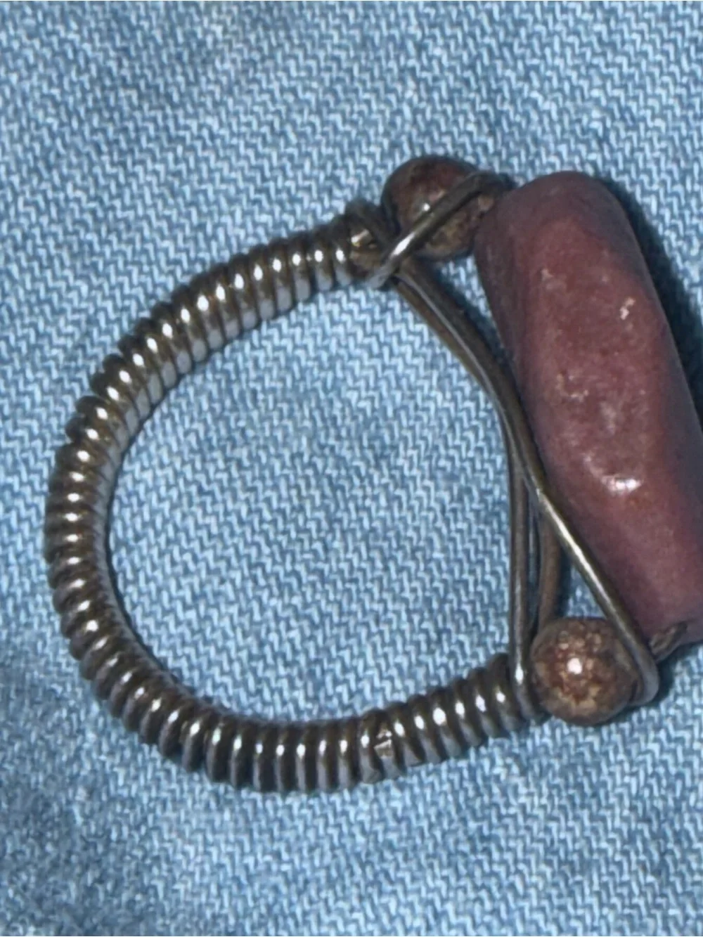 Vintage Artisan Sterling Silver Wire-Wrapped Ring w Natural Pink Rhodonite Stone